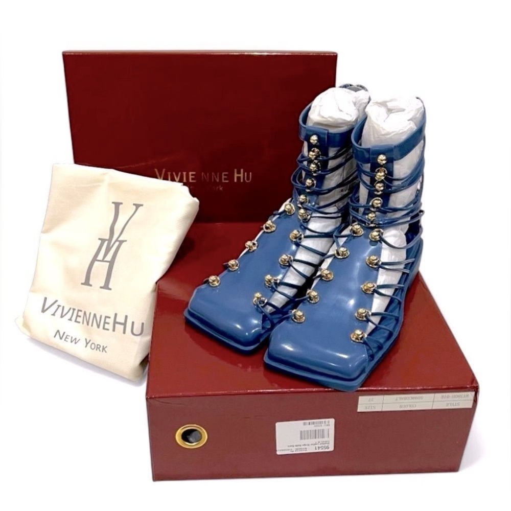 Vivienne Hu VHNY Cobalt Leather Strappy Sandal Ankle Boots Size 7 (EU 37) - Picture 16 of 16